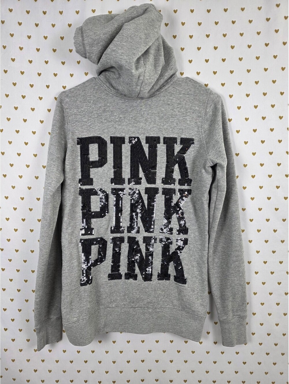 Victorias Secret Pink Bling Full zip Hoodie Sweater Sequined Logo Grey XS